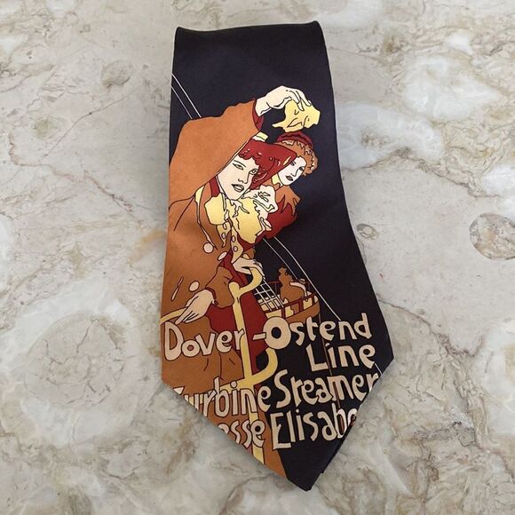 Vintage Louis Feraud Rare 1970’s Art Nouveau Print 100% Silk Tie - Picture 3 of 7